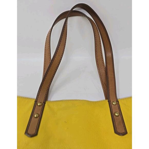 Fossil Zoey Yellow Beige Brown Leather Shopper Shoulder Hand Bag Purse U299 - Picture 2 of 10
